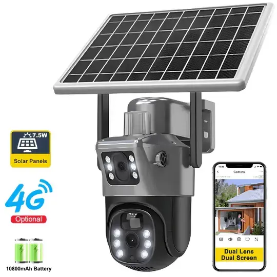 slika kamere povezana sa solarnim panelom i telofon koji prikazuje sta ve vidi na kameri