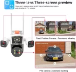 Wi‑Fi PTZ kamera 3‑u‑1 sa 4 MP sočivima i AI praćenjem – 360° nadzor + audio komunikacija - Image 3