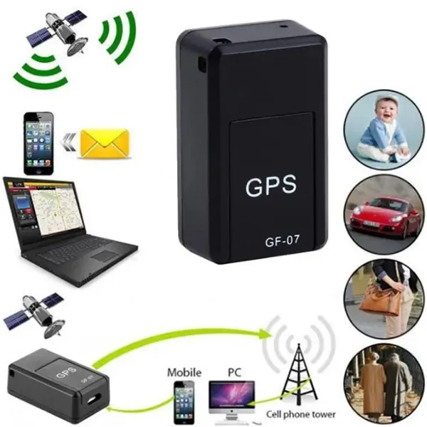 Detaljan pogled na GPS traker i portove – Prikazuje GPS traker, njegove dimenzije i priključke za punjenje