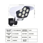 Solarna reflektorska LED lampa sa senzorom pokreta – 77 LED dioda, vodootporna, bežična, simulacija sigurnosne kamere - Image 6