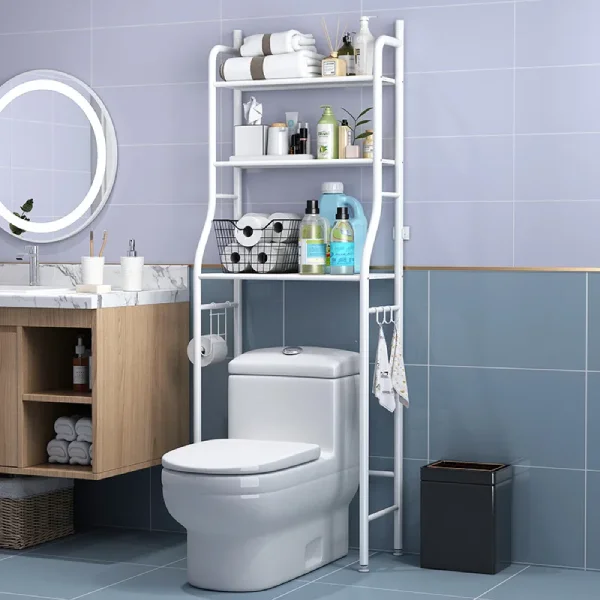 Praktična polica za kupatilo – iznad WC šolje, metalna konstrukcija, 2 nivoa