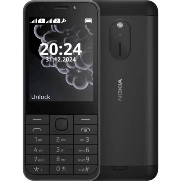 Nokia 230 Dual SIM u elegantnoj crnoj boji – prednja i zadnja strana telefona, prikaz tanakog dizajna.