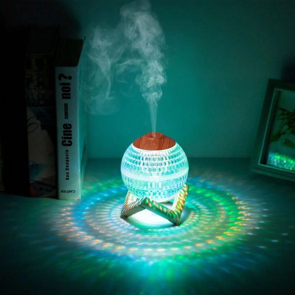 Ultrazvučni Ovlaživač Vazduha sa Drvenim Postoljem i LED Atmosfera Lampom – 2.5L Kapacitet | Aromaterapija i Noćno Svetlo