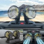 USB auto ventilator sa dva rotirajuća ventilatora – 5V / 12V / 24V, 2 brzine - Image 2