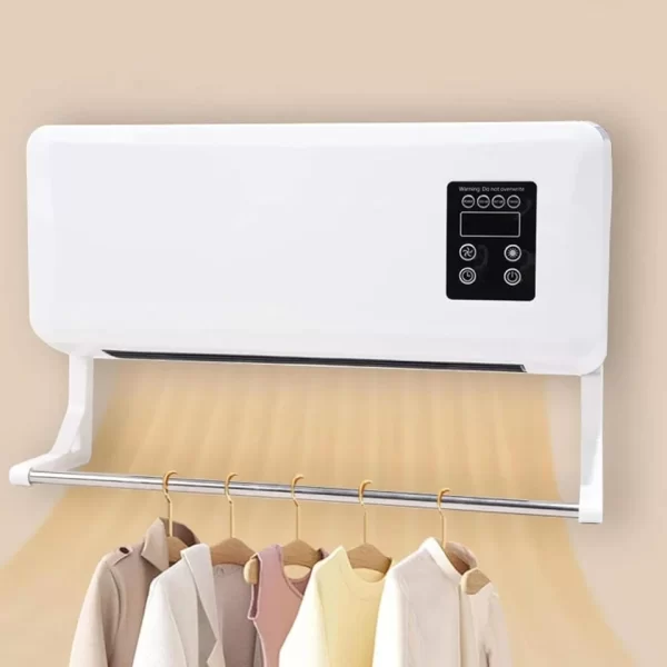 zidni-elektricni-grejac-i-klima-ventilator koji suši odecu zakacenu na uredjaju