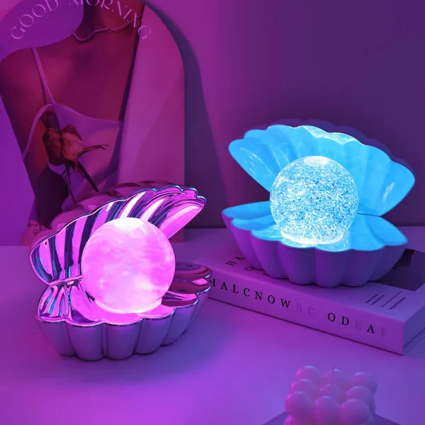 Ekološka 3D Resin Lampa u Obliku Školjke – Noćna Svetiljka sa Staklenim Bulbom za Dekoraciju i Poklone