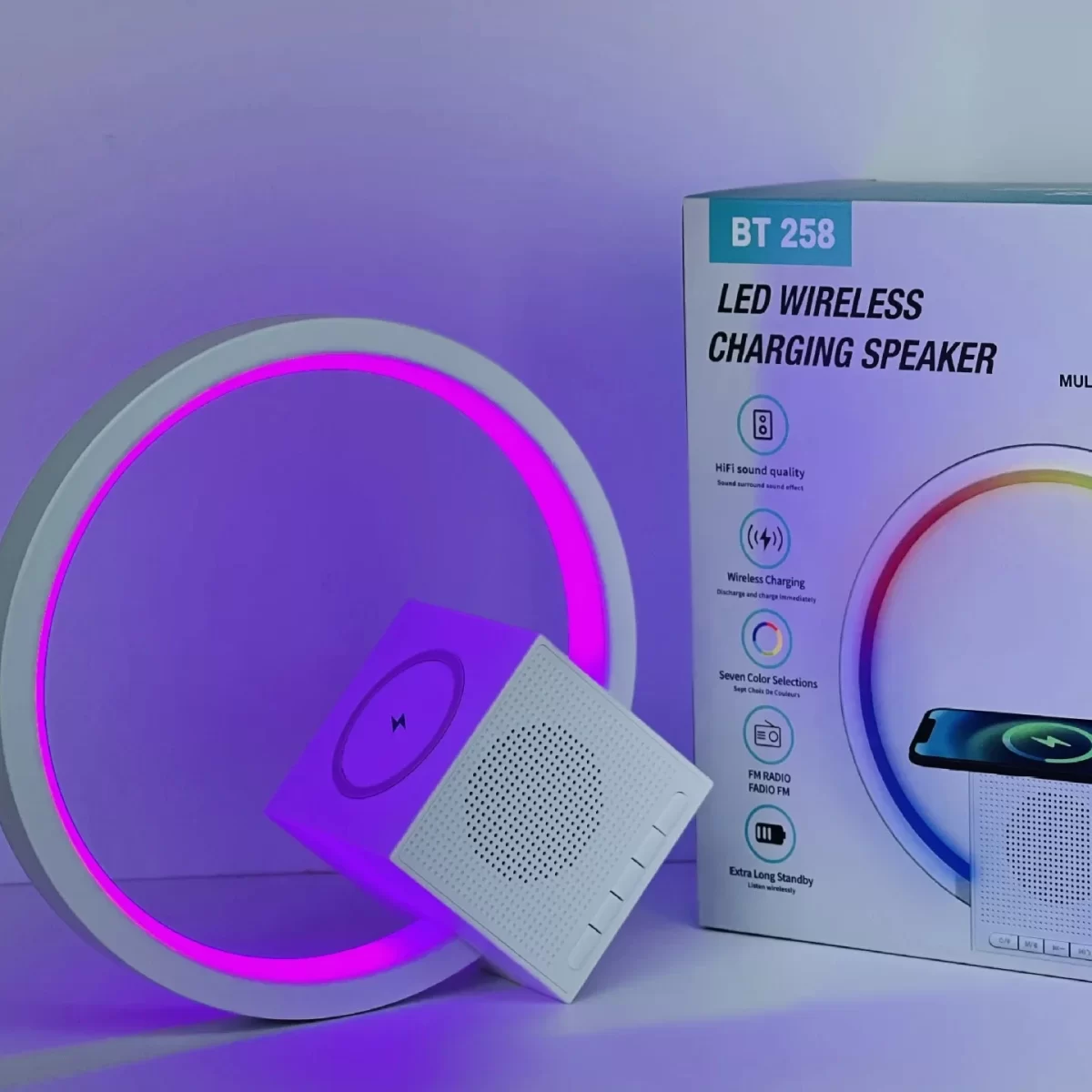 Bežični Bluetooth Zvučnik sa LED Svetlom i Punjačem 15W – RGB Efekti, 1500mAh Baterija, Idealno za Poklon - Slika 2