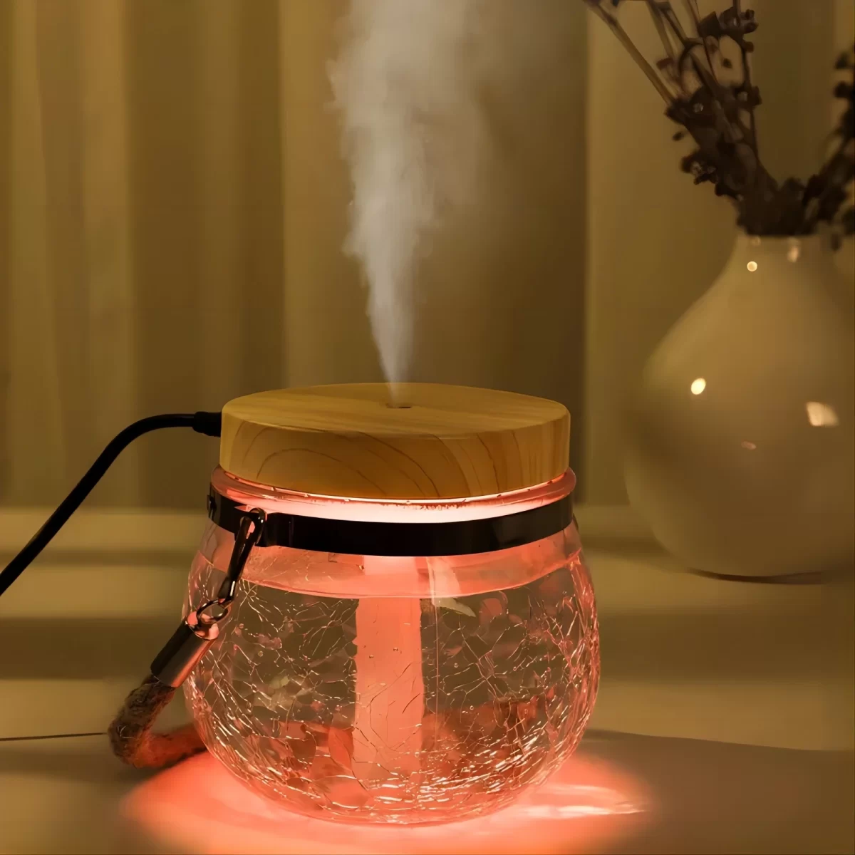 Stakleni ovlaživač vazduha sa LED noćnim svetlom – mini difuzer - Slika 4