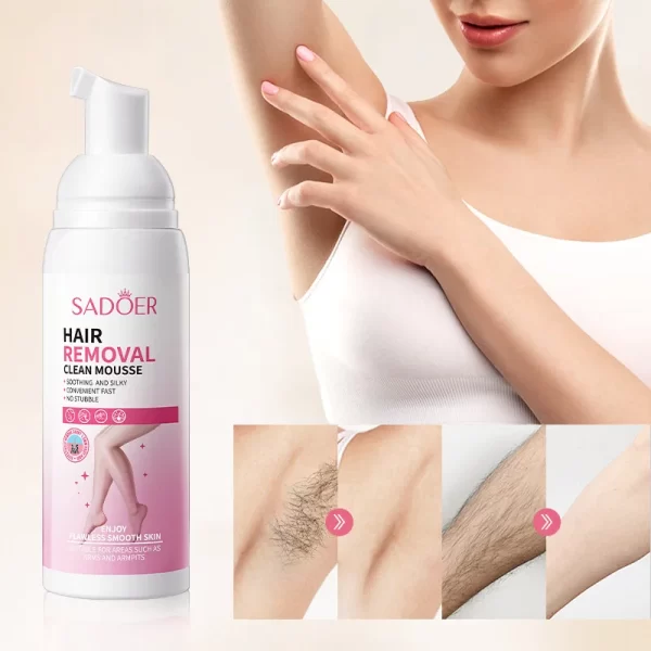 Bočica pene za depilaciju 100ml sa aplikatorom. i slika zene pre i posle upotrebe