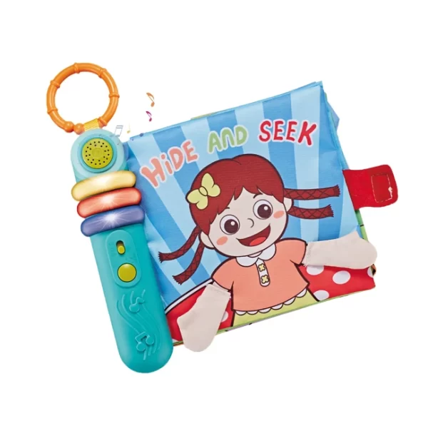 Mekana tkanina knjiga za bebe sa živopisnim ilustracijama.