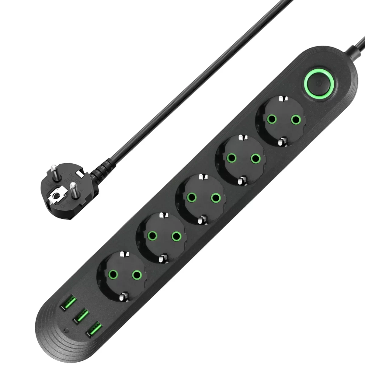 Produžni kabl sa pet utičnica i USB portovima.