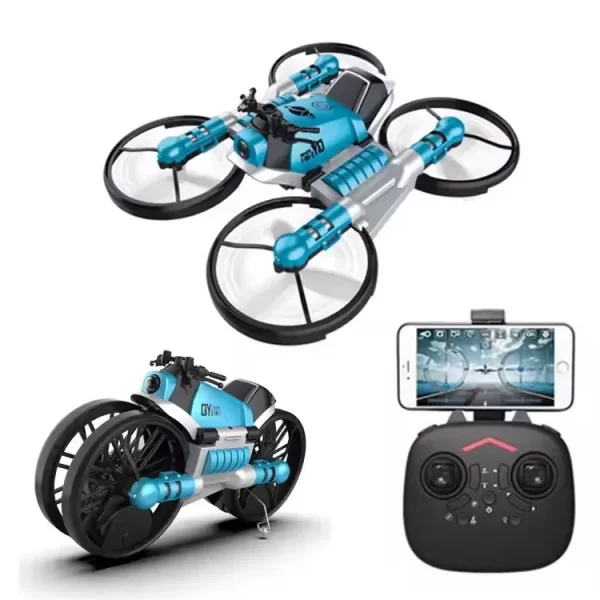 2-u-1 RC Motor - Dron za Kopno i Vazduh – Mini Deformabilni Helikopter sa Sat Kontrolom (WiFi, Kamera, 3+ godine)