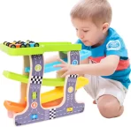 Drvena mini auto traka za decu 2-u-1 – zabavna staza sa točkićima i autićima - Slika 5