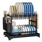 Crni dvostruki sušač za sudove – praktičan stalak za kuhinju - Slika 2