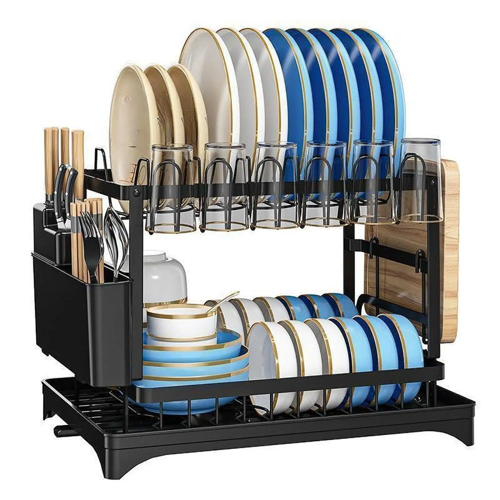 main-image-2 Crni dvostruki sušač za sudove – praktičan stalak za kuhinju - Slika 2