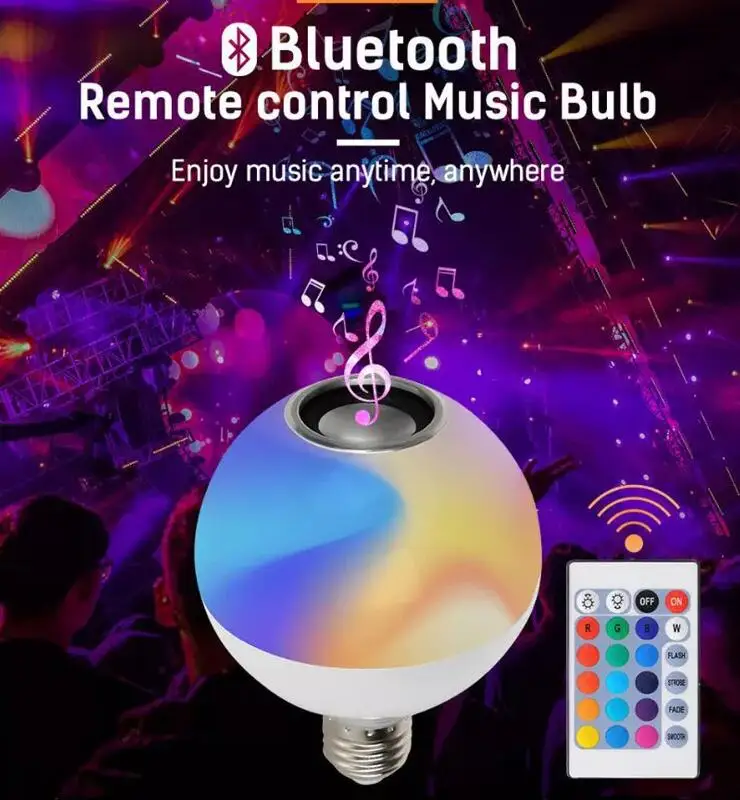 main-image-3 LED Smart Muzička Sijalica 12W E27 – RGB Svetlo i Bluetooth Zvučnik sa Daljinskim Upravljačem - Slika 5
