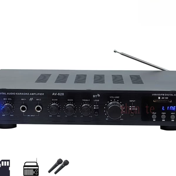 HiFi pojačavač crne boje sa dodacima