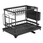 Crni dvostruki sušač za sudove – praktičan stalak za kuhinju - Slika 3