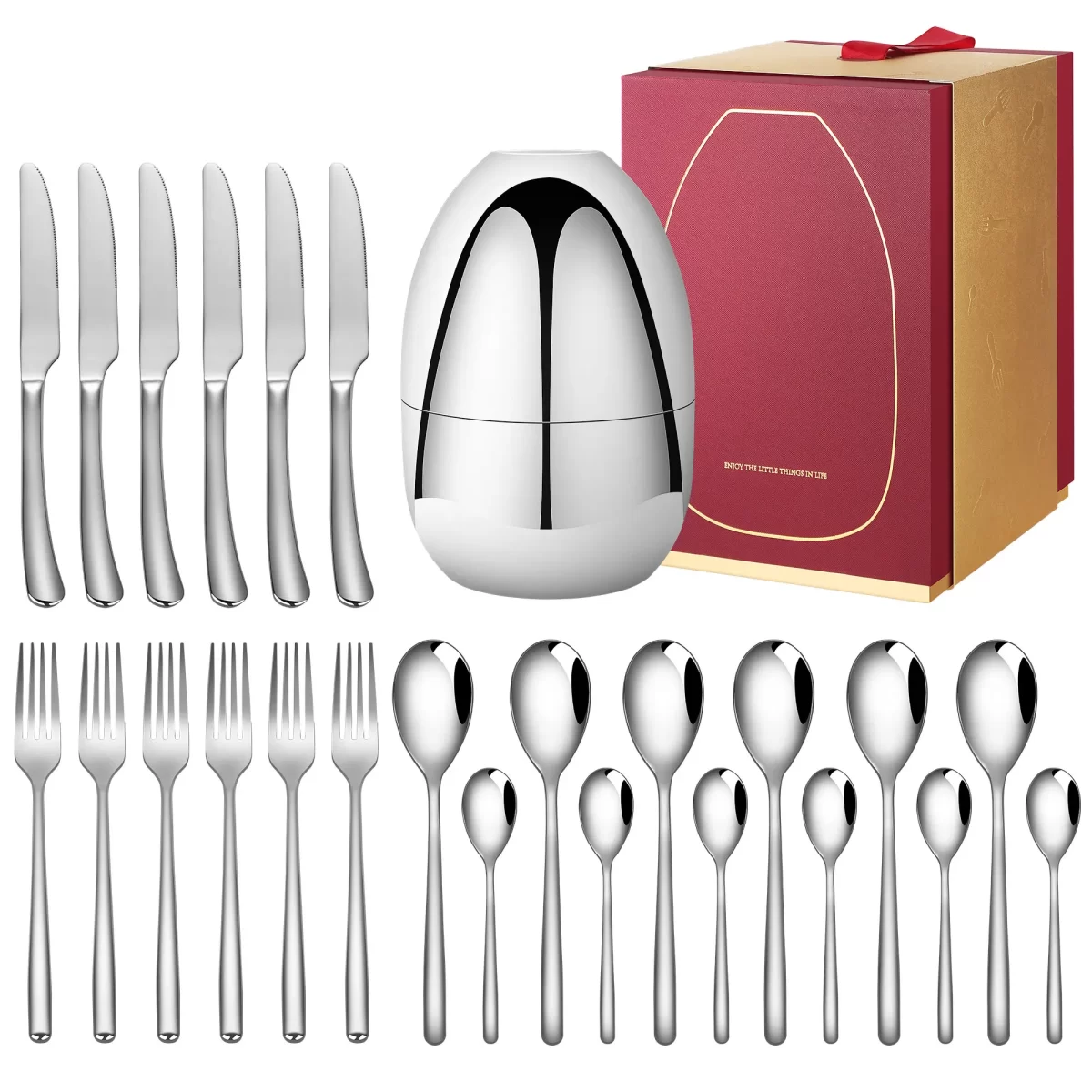 Luksuzni Set Pribor za Jelo od 24 Delova – Premium Inoks sa Poklonom Pakovanjem (Egg Shape Dizajn) - Slika 3