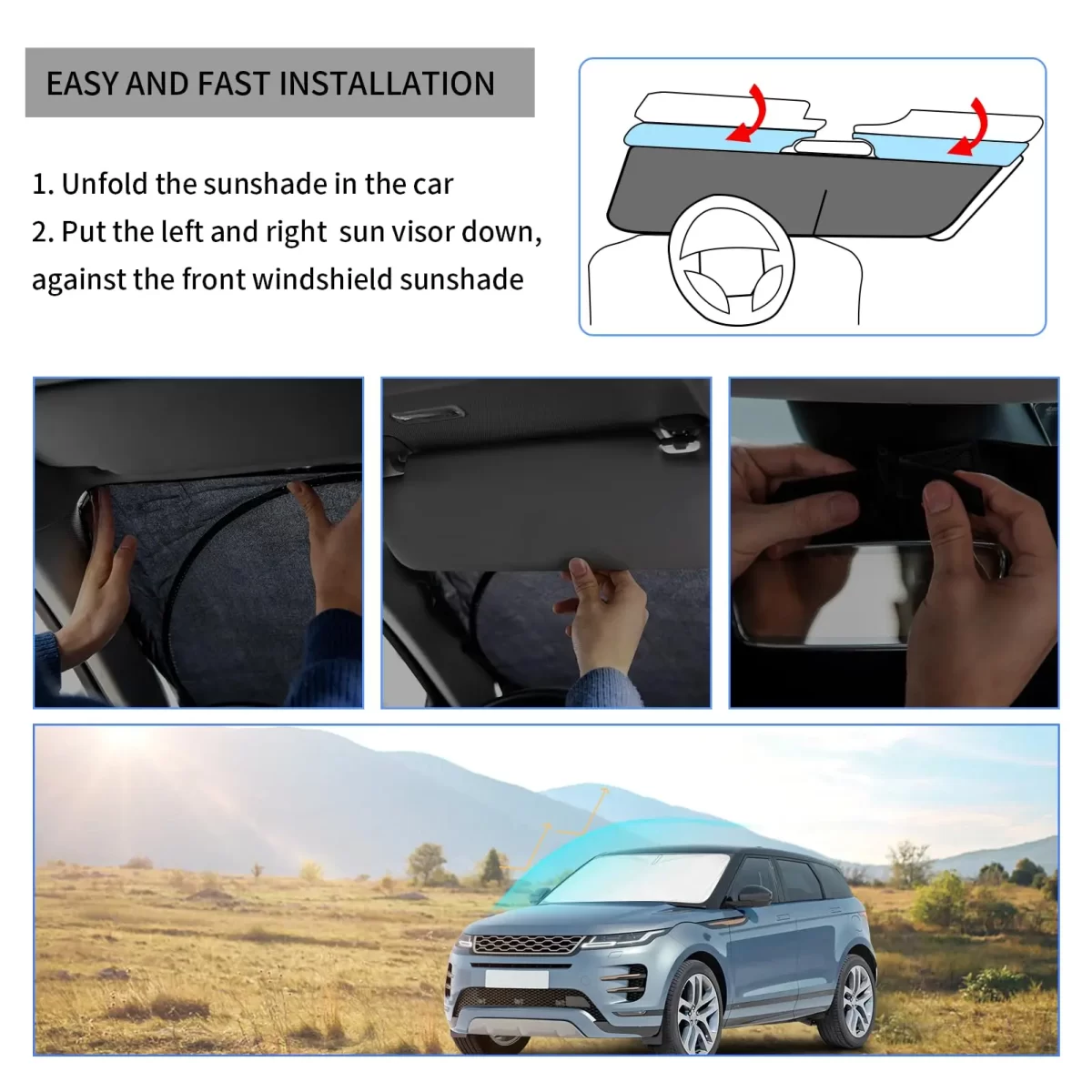 Otpornik na Toplotu, Preklopni Suncobran za Prednje Staklo, UV Blokator, Titanijumska Srebrna Zaštita za Auto - Slika 3