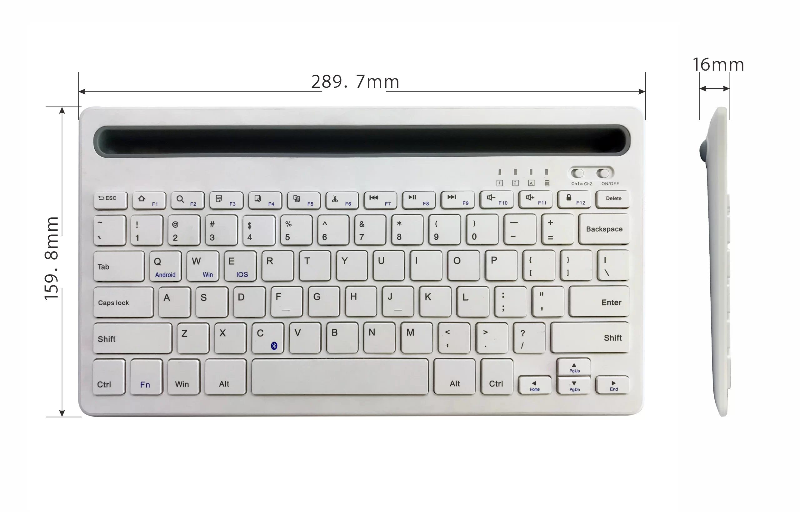 main-image-4 Bluetooth Bežična Tastatura sa Slotom za Telefon – Energetski Efikasna i Kompatibilna sa Android, iOS i Windows Sistemima - Slika 4
