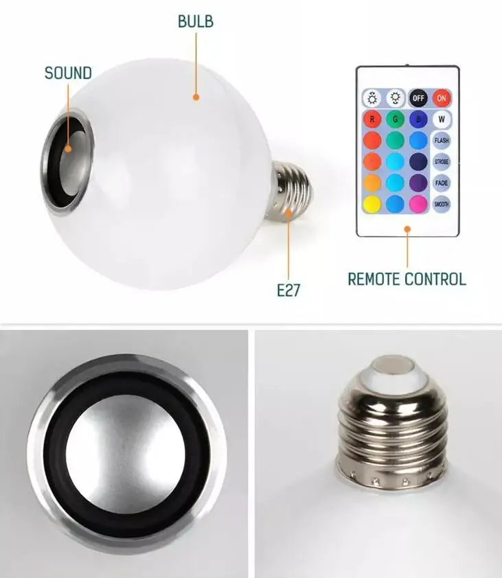 main-image-4 LED Smart Muzička Sijalica 12W E27 – RGB Svetlo i Bluetooth Zvučnik sa Daljinskim Upravljačem - Slika 4