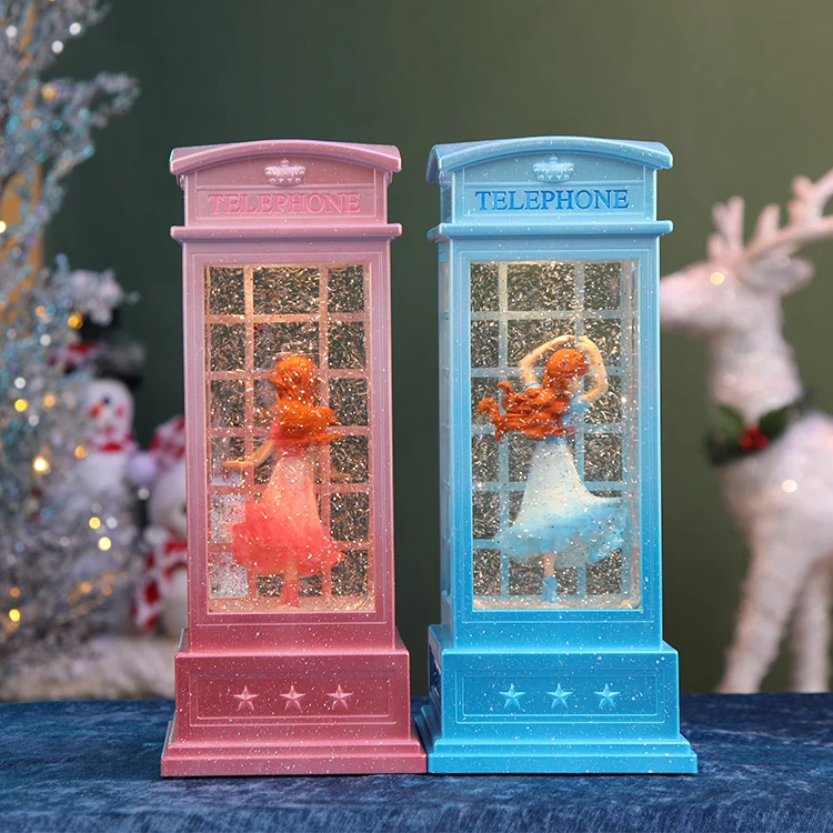 main-image-4 Božićna lanterna LED sneg kugla - „Telephone Booth“ – muzička vodena lampa sa pokretnim snegom - Slika 4