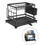 Crni dvostruki sušač za sudove – praktičan stalak za kuhinju - Slika 4