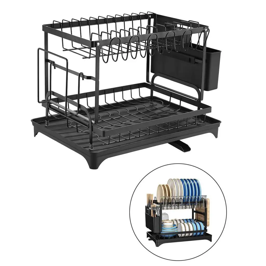 main-image-4 Crni dvostruki sušač za sudove – praktičan stalak za kuhinju - Slika 4