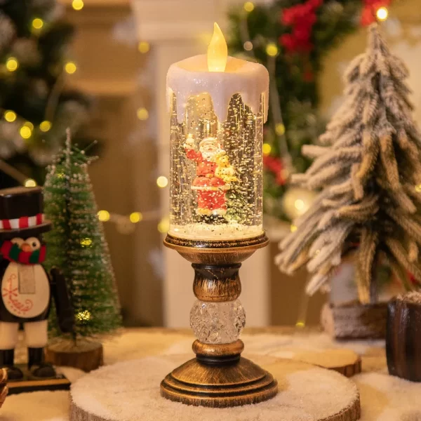 LED Božićna lampa – kristalni fenjer sa sneškom osvetljen