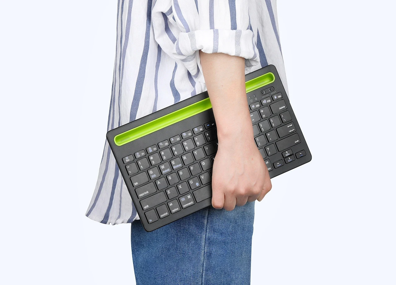main-image-6 Bluetooth Bežična Tastatura sa Slotom za Telefon – Energetski Efikasna i Kompatibilna sa Android, iOS i Windows Sistemima - Slika 6