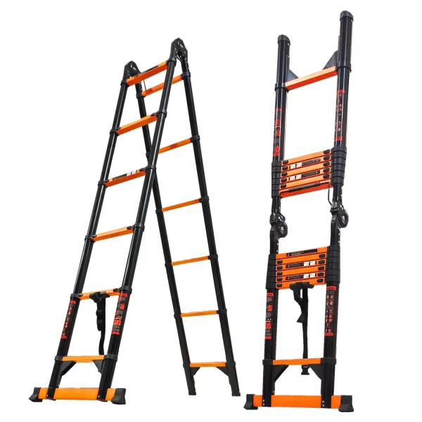 Industrijske teleskopske merdevine od ugljeničnog čelika – dvostrane, nosivost 170 kg, EN131 sertifikat