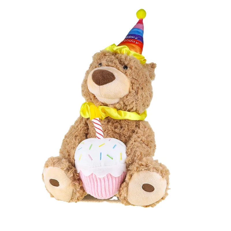 AI Interaktivni Robot Meda u braon boji sa kapicom i tortom za rodjendan