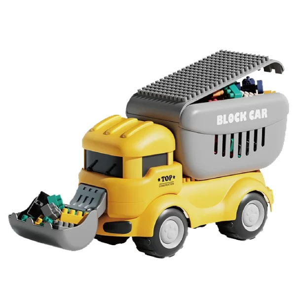 Kocke za Slaganje Kamiona i Vozila kamion u zutoj boji pun kockica