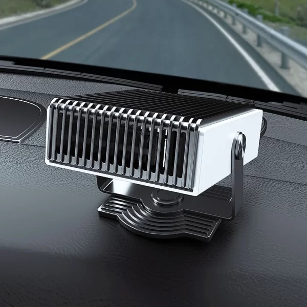 Prenosivi auto grejač i ventilator sive boje postavnjen u autu
