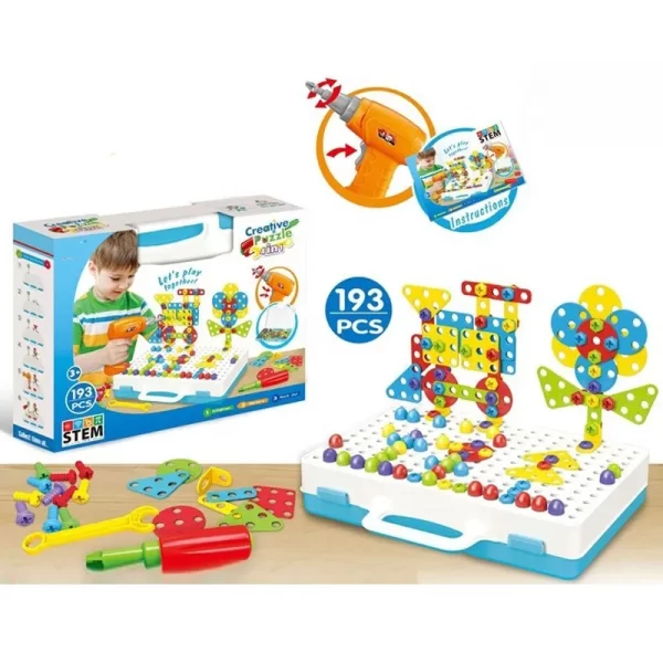 Električna edukativna igračka bušilica-srafciger sa kreativnim blokovima (DIY mozaički set)