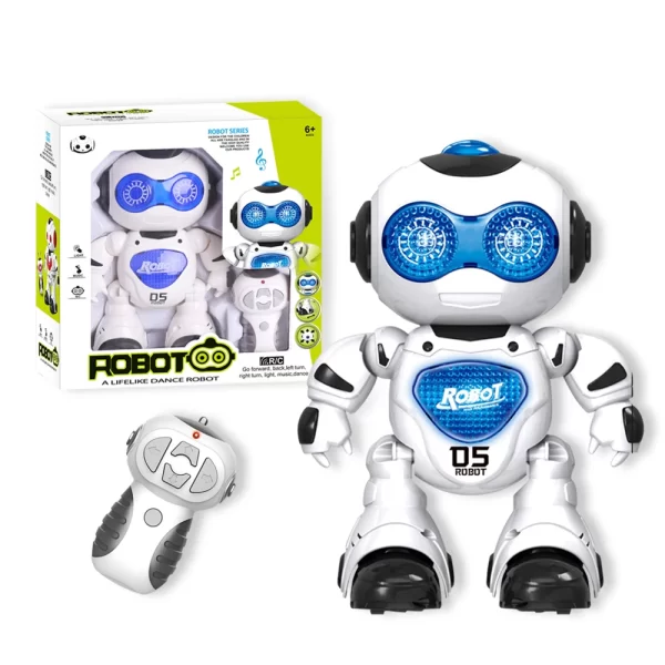 Intelligent Mini RC Robot Toy u belo - plavoj boji sa upravljacem i kutijom proizvoda