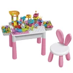 Dečiji sto i stolica sa kockicama – kreativna podloga za slaganje figura i igru - Slika 3