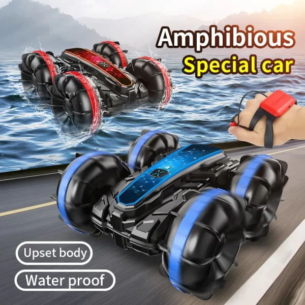 Amfibijska Stunt Kola na slici u crvenoj i plavoj boji
