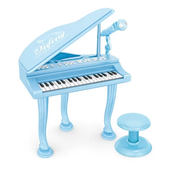 Dečiji elektronski muzički klavir sa stolicom u plavoj boji