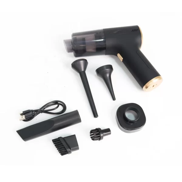 Prenosni bežični mini usisivač za auto, dom i kuhinju sa nastavcima u crnoj boji