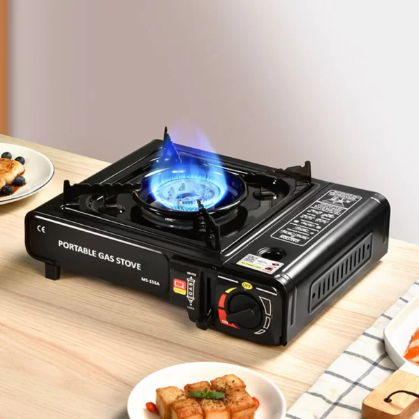 Prenosni plinski rešo sa vetrobranom crne boje