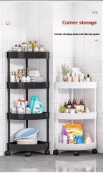 Višeslojna metalna podna polica za odlaganje u crnoj i beloj boji u kupatilu