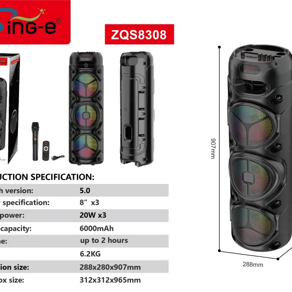 Prenosivi Bluetooth zvučnik sa RGB osvetljenjem i mikrofonom