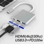 USB-C na HDMI 4K adapter 3-u-1 sa USB 3.0 i USB-C PD priključkom - Slika 5