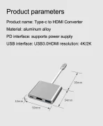 USB-C na HDMI 4K adapter 3-u-1 sa USB 3.0 i USB-C PD priključkom - Slika 3