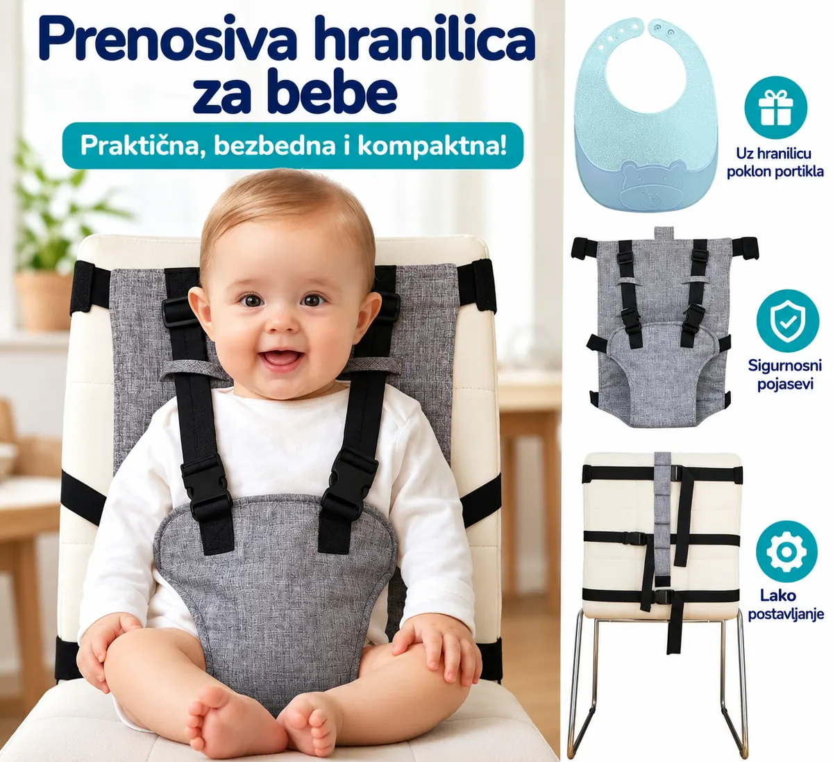 Prenosiva hranilica za bebe – prikaz tekstilne hranilice sa pojasevima