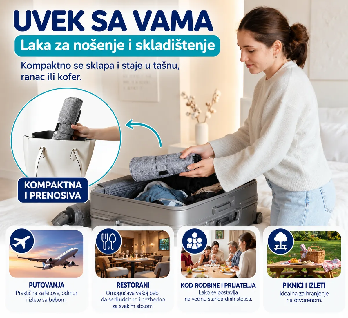 Kompaktna prenosiva hranilica za bebe pogodna za putovanja i posete